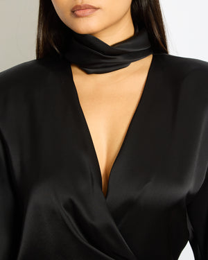 David Koma Black Satin Asymmetric Long Sleeved Mini Dress Size UK 12