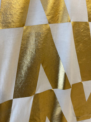 Valentino White and Metallic Gold V Printed T-Shirt Size IT 42 (UK 10)