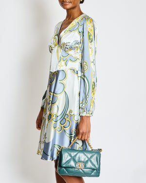 Emilio Pucci Blue Long Sleeve V-Neck Silk Printed Midi Dress Size IT 42 (UK 10)