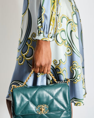 Emilio Pucci Blue Long Sleeve V-Neck Silk Printed Midi Dress Size IT 42 (UK 10)