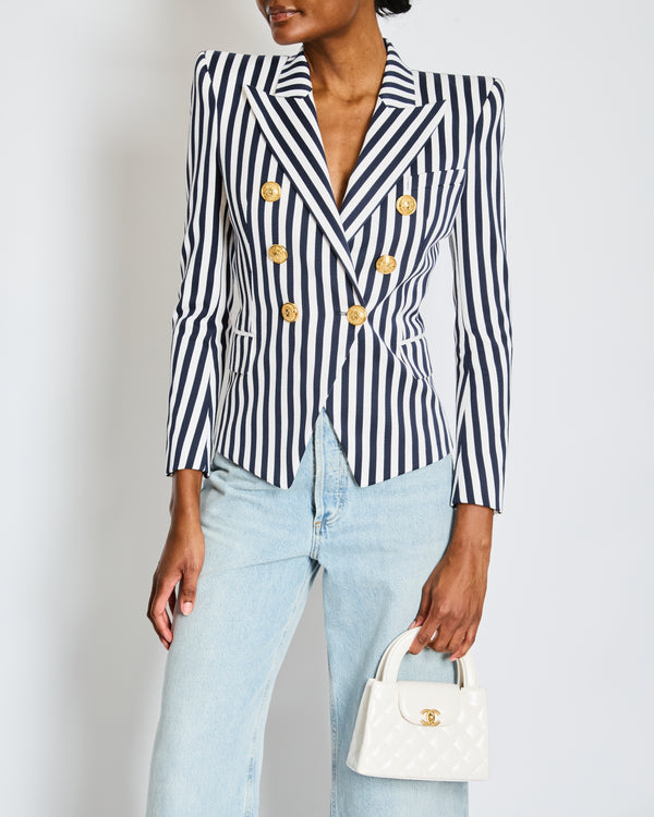 Balmain Navy Striped Double Breasted Blazer Size FR 36 (UK 8)