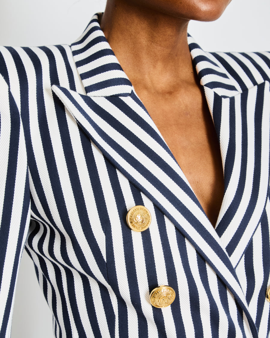 Balmain Navy Striped Double Breasted Blazer Size FR 36 (UK 8)