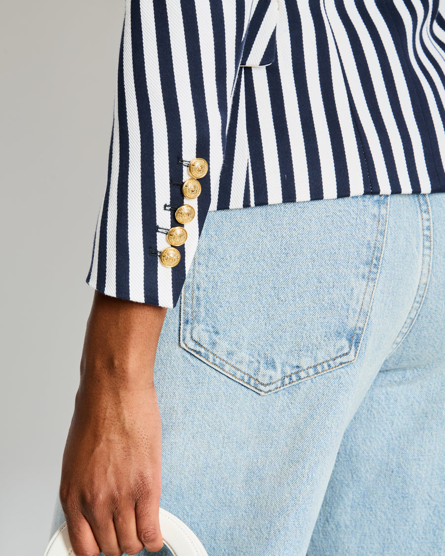 Balmain Navy Striped Double Breasted Blazer Size FR 36 (UK 8)