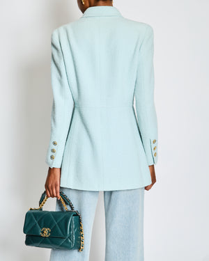 Chanel 96/C Baby Blue Double Breasted Blazer with Gold CC Buttons Size FR 46 (UK 18)