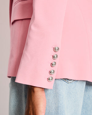 Balmain Pink Tweed Double Breasted Blazer with Satin Lapel Detail Size FR 36 (UK 8)