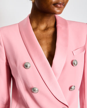Balmain Pink Tweed Double Breasted Blazer with Satin Lapel Detail Size FR 36 (UK 8)
