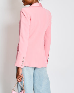 Balmain Pink Tweed Double Breasted Blazer with Satin Lapel Detail Size FR 36 (UK 8)