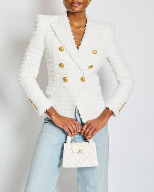 Balmain White Tweed Double Breasted Blazer Size FR 38 (UK 10)