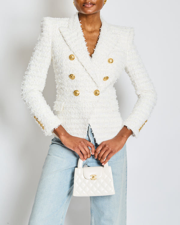Balmain White Tweed Double Breasted Blazer Size FR 38 (UK 10)