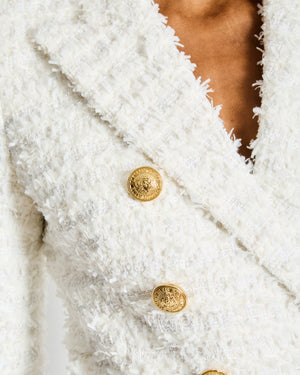 Balmain White Tweed Double Breasted Blazer Size FR 38 (UK 10)