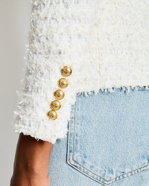 Balmain White Tweed Double Breasted Blazer Size FR 38 (UK 10)