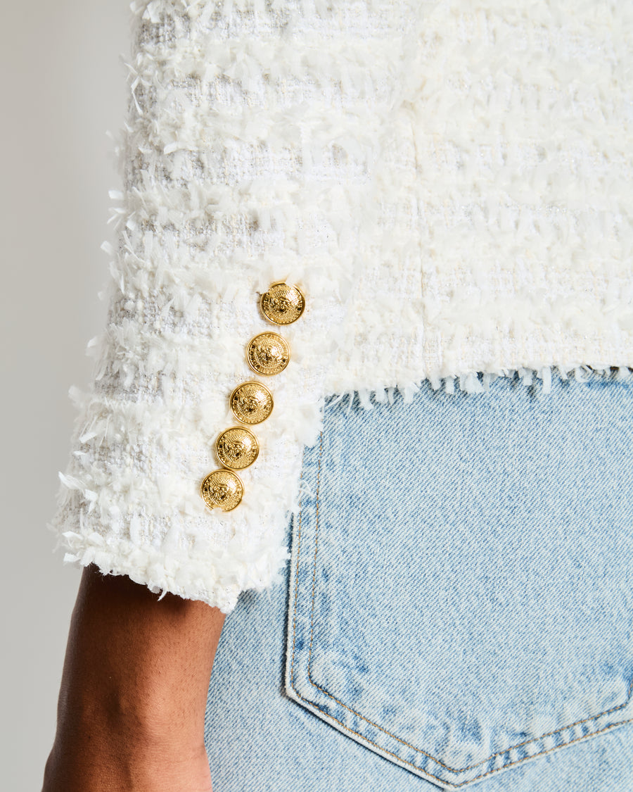 Balmain White Tweed Double Breasted Blazer Size FR 38 (UK 10)