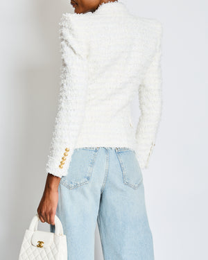 Balmain White Tweed Double Breasted Blazer Size FR 38 (UK 10)