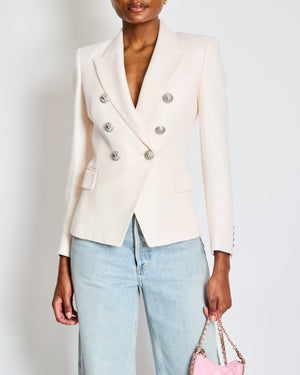 Balmain Light Pink Tweed Double Breasted Blazer Size FR 36 (UK 8)
