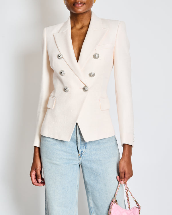 Balmain Light Pink Tweed Double Breasted Blazer Size FR 36 (UK 8)
