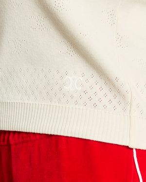 Celine Cream Long-Sleeve Cotton Top with Logo Broidery Anglaise and Pearl Button Details XS (UK 6)