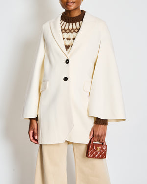Burberry Cream Single Breasted Wool Coat with Flared Sleeves Size IT 40 (UK 8)