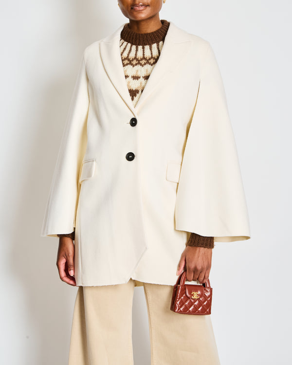 Burberry Cream Single Breasted Wool Coat with Flared Sleeves Size IT 40 (UK 8)