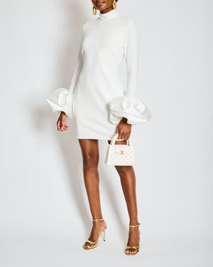 Solace London White Long Sleeve Mini Dress with Rose Cuff Detail Size FR 40 (UK 12)