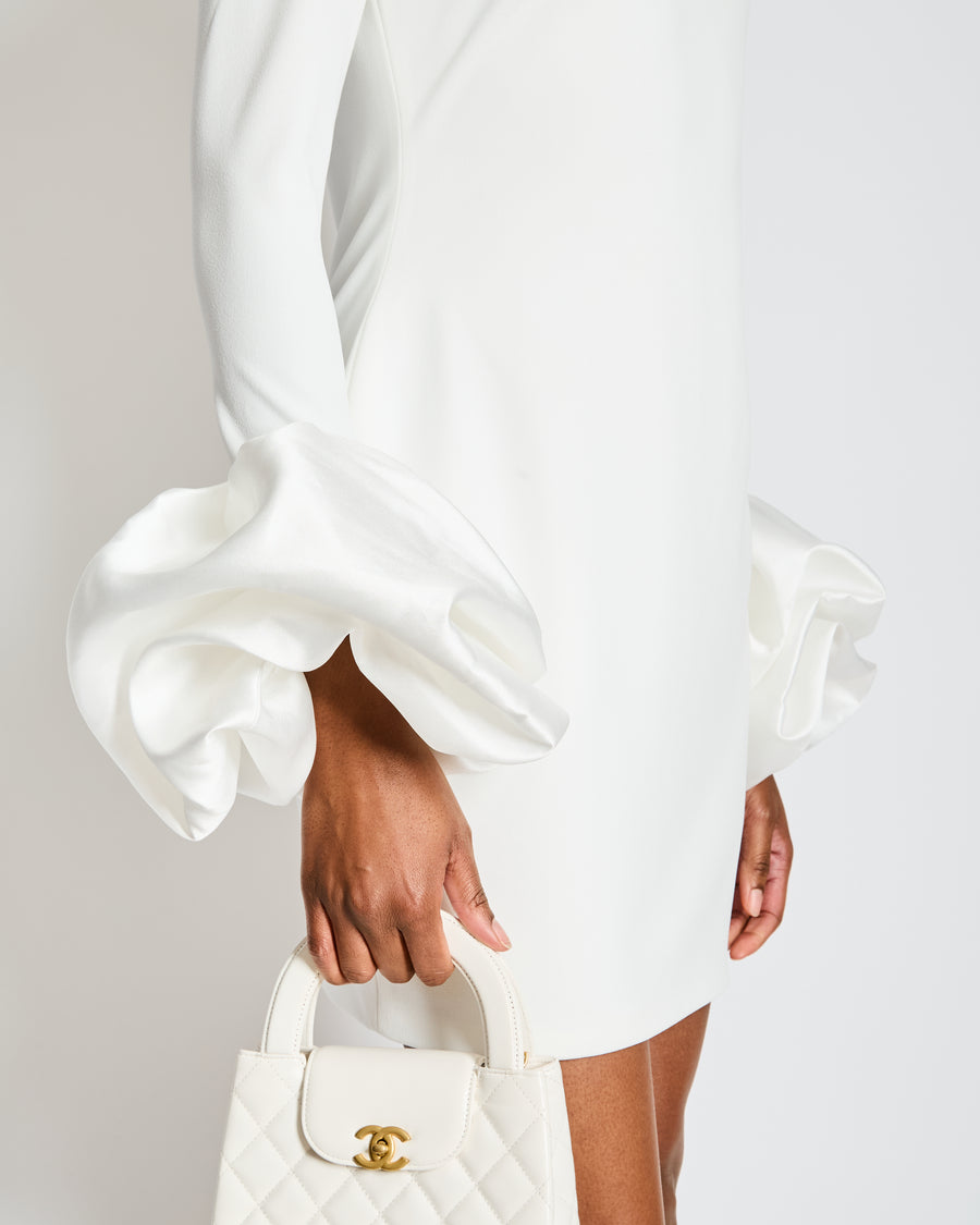 Solace London White Long Sleeve Mini Dress with Rose Cuff Detail Size FR 40 (UK 12)