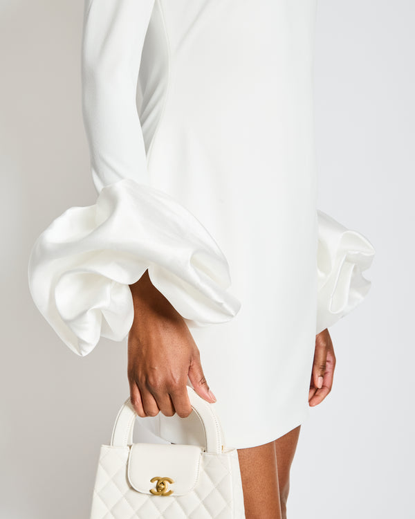 Solace London White Long Sleeve Mini Dress with Rose Cuff Detail Size FR 40 (UK 12)