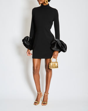 Solace London Black Long Sleeve Mini Dress with Rose Cuff Detail Size FR 40 (UK 12)