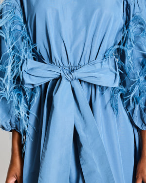 Valentino Blue Long Sleeve Wrap Mini Dress with Feather Trim and Pocket Detail Size IT 44 (UK 12)