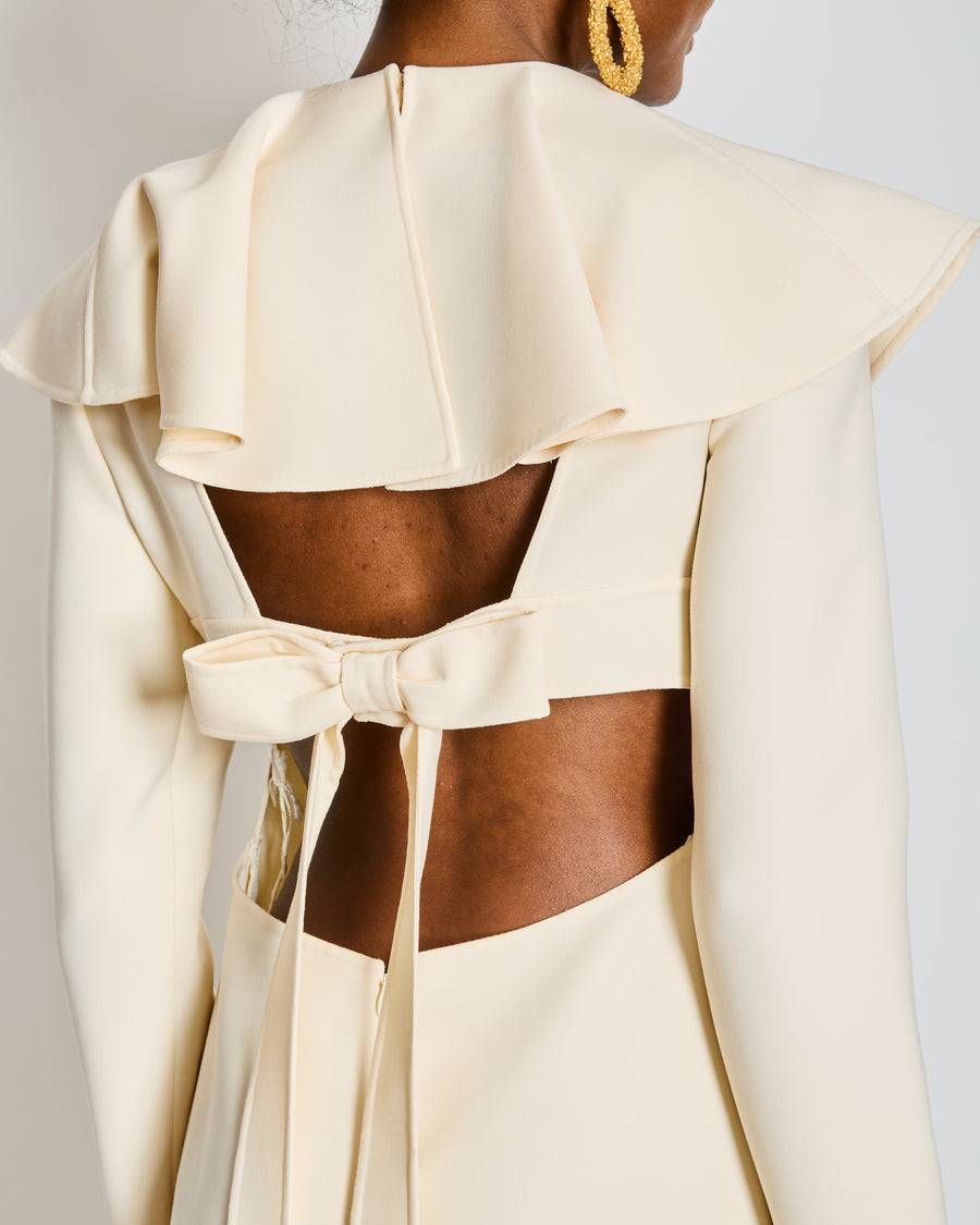 Valentino Ivory Long Sleeve Midi Dress with Bow and Cut-Out Detail Size IT 42 (UK 10)