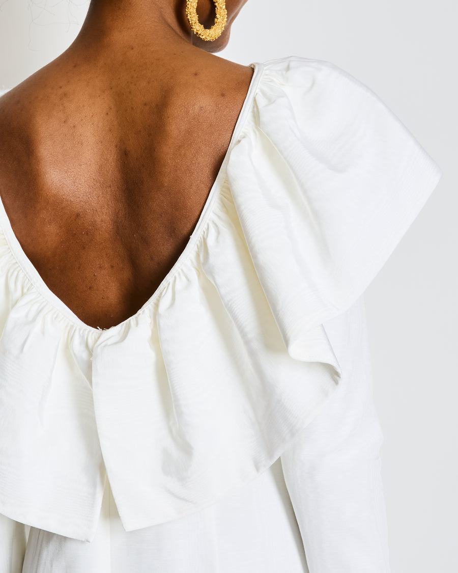 16Arlington Ivory Long Sleeve Moire Ruffle Mini Dress Size FR 40 (UK 12)