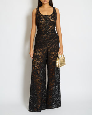 Chanel Black Floral Print Lace Jumpsuit Size FR 42 (UK 14)