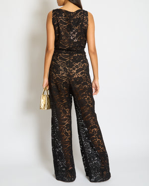 Chanel Black Floral Print Lace Jumpsuit Size FR 42 (UK 14)