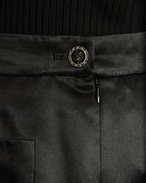 Chanel Black Silk Wide Leg Trousers with Embellished Buttons and Pocket Detail Size FR 44 (UK 14)