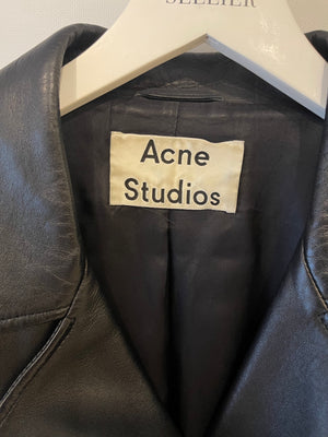 Acne Studios Black Lambskin Leather Biker Jacket with Pocket Details Size FR 36 (UK 8) RRP £1,600
