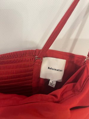 Reformation Red Maxi Dress with Pockets and Ruched Detail Size US 8 (UK 10)