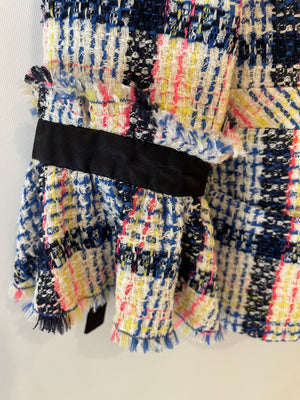 Chanel Blue and Multicolour Tweed Jacket With Black Logo Buttons and Satin Bow Details Size FR 38 (UK 10)