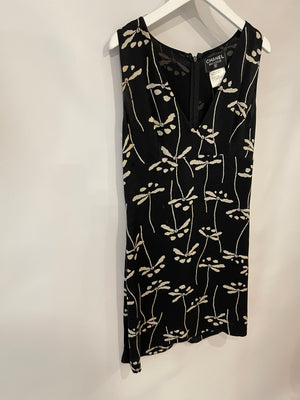 Chanel Vintage 1998 Black and White Floral CC Print Silk Dress Size FR 38 (UK 10)