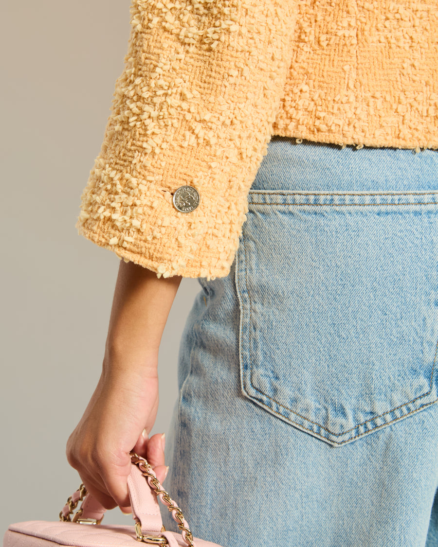 Chanel 96/C Peach Tweed Jacket with Silver Buttons Size FR 38 (UK 10)