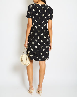 Chanel 97P Black Silk Mini Dress with Alphabet Coco Chanel Print Size FR 40 (UK 12)