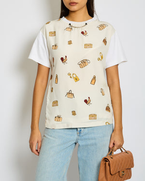 Louis Vuitton Cream Charms T-Shirt with Printed Bags Motif and Chain Detail Size S (UK 8)