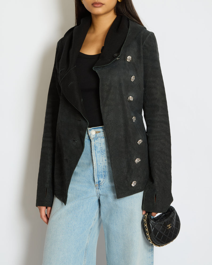 Chrome Hearts Women’s Lambskin Leather Hooded Jacket with Buttons Size M (UK 8)