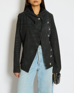 Chrome Hearts Women’s Lambskin Leather Hooded Jacket with Buttons Size M (UK 8)