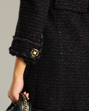 Chanel 07/A Navy Tweed Belted Jacket with Pocket Detail Size FR 38 (UK 10)