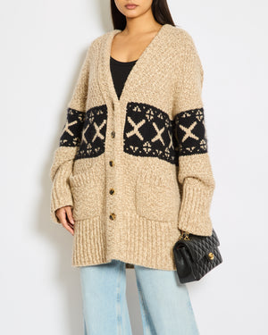 Khaite Beige Long Jacquard Cashmere Cardigan Size XS (UK 4-6)