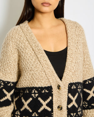 Khaite Beige Long Jacquard Cashmere Cardigan Size XS (UK 4-6)