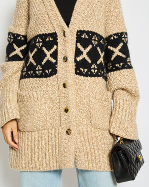 Khaite Beige Long Jacquard Cashmere Cardigan Size XS (UK 4-6)