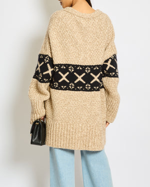 Khaite Beige Long Jacquard Cashmere Cardigan Size XS (UK 4-6)