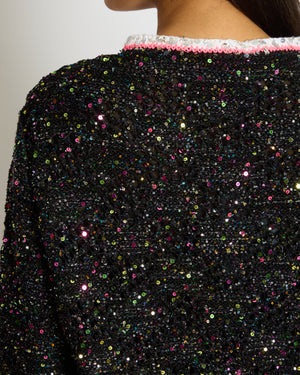 *SUPER HOT* Chanel 24C Black & Multicolour Sequin Cardigan with Pink & White Threads and CC Iridescent Logo Buttons Detail Size FR 36 (UK 8) RRP £5400