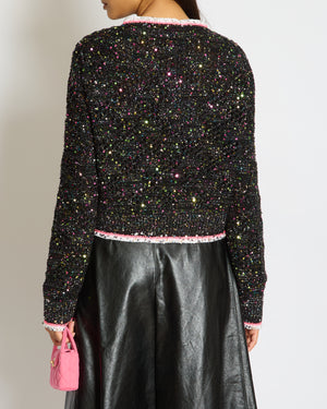 *SUPER HOT* Chanel 24C Black & Multicolour Sequin Cardigan with Pink & White Threads and CC Iridescent Logo Buttons Detail Size FR 36 (UK 8) RRP £5400