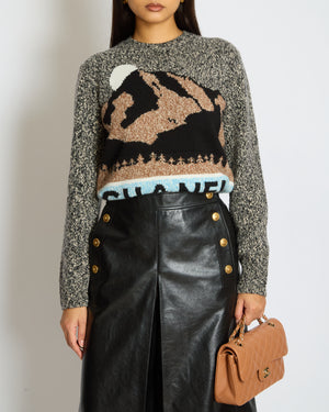 Chanel 24N Grey, Brown and Blue Mountain Cashmere and Wool Jumper with Logo Detail  Size FR 36 (UK 8)