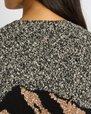 Chanel 24N Grey, Brown and Blue Mountain Cashmere and Wool Jumper with Logo Detail  Size FR 36 (UK 8)